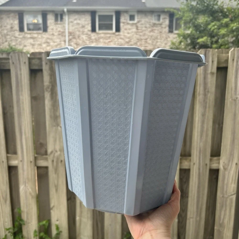 Vintage Rubbermaid Waste Basket light blue Basket Weave Trash Can 2945 Octagon
